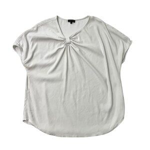 UNIVERSAL STANDARD Front Knot Luxe Top Blouse Short Sleeve Classic White 1X, S